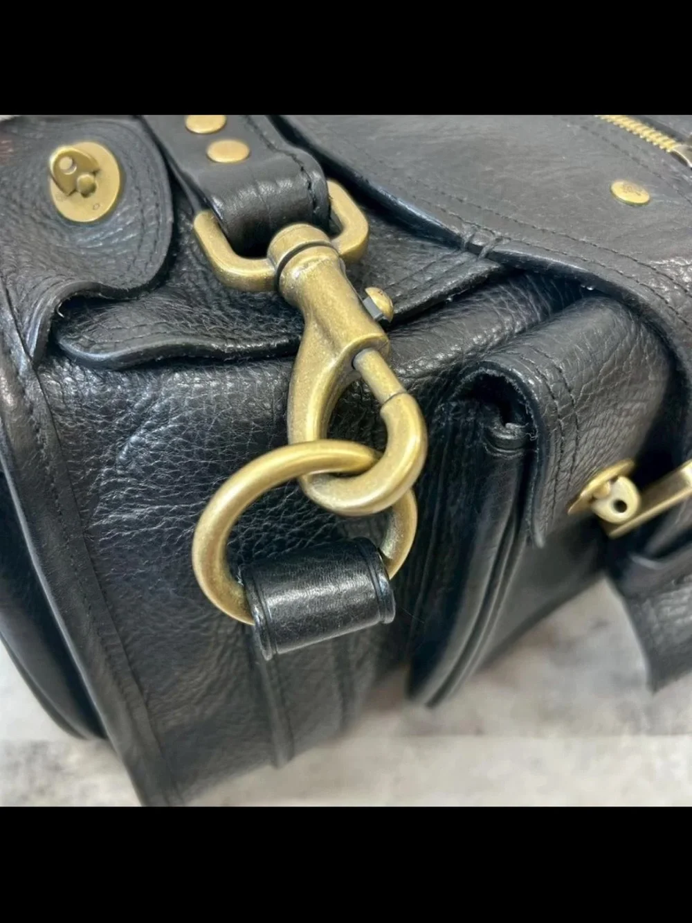 Mulberry Black Leather Shoulder Bag with Brass Hardware